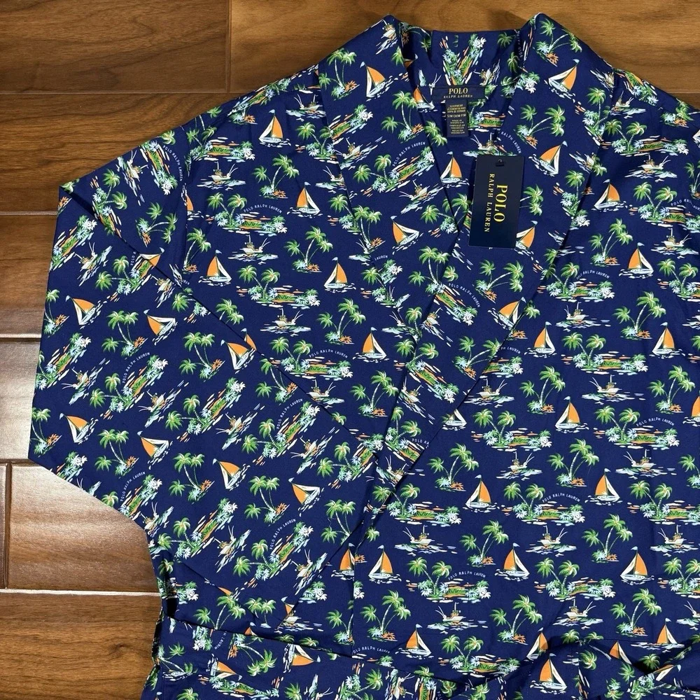 Polo Ralph Lauren Men's Size S / M Blue Tropical Sailboat Print 100% Cotton Robe